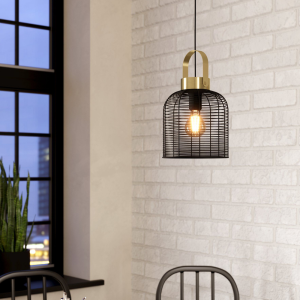 Lampa wisząca ROUNDHAM metalowa czarny mosiądz szczotkowany E27 