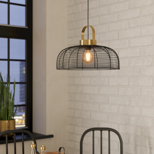 Lampa wisząca ROUNDHAM metalowa czarny mosiądz szczotkowany E27