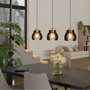 Lampa wisząca STILLINGTON 1 metal drewno czarny brązowy E27