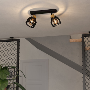 Reflektor 2-punktowy STILLINGTON 1 metal drewno czarny brązowy E27