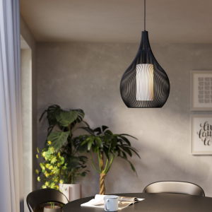 Lampa wisząca RAZONI 1 metal szkło czarny druciany abażur E27