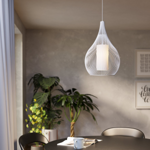 Lampa wisząca RAZONI 1 metal szkło biały druciany abażur E27