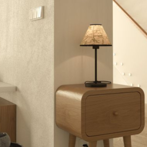 Lampa stołowa OXPARK tkanina z liśćmi bambusa biały zielony E27