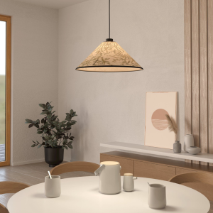 Lampa wisząca OXPARK tkanina z liśćmi bambusa biały zielony E27 