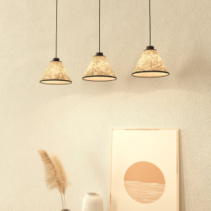 Lampa wisząca OXPARK tkanina z liśćmi bambusa biały zielony E27