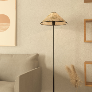 Lampa podłogowa OXPARK tkanina z liśćmi bambusa biały zielony E27 