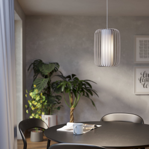 Lampa wisząca TERRAROSA metal tkanina piaskowy biały E27