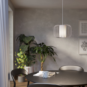 Lampa wisząca TERRAROSA metal tkanina piaskowy biały E27