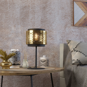 Lampa stołowa SANDBACH metalowa czarny mosiądz E27