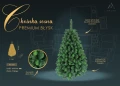 Grafika reklamowa z prezentacją choinki sosny Premium Błysk, zawierająca informacje o wymiarach, ilości tipsów i jakości wykonania.