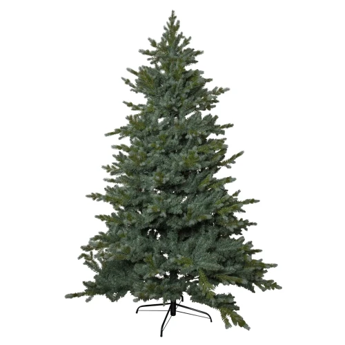 Sztuczna choinka GREYLAND o wysokości 210 cm, stojąca na metalowym stojaku, sfotografowana na białym tle w pełnej krasie.