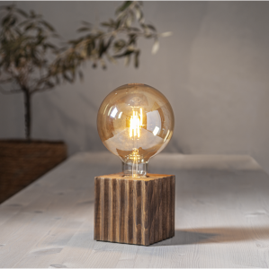 Lampa stołowa drewniana BOX brązowy E27