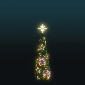 Choinka stożek z igliwiem LED Gwiazdki i Mikołaje 4,8m wysokości  AM-600404