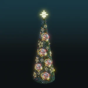 Choinka stożek z igliwiem LED Gwiazdki i Mikołaje 6,8m wysokości AM-600406