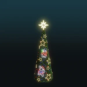 Choinka stożek z igliwiem LED Gwiazdki Mikołaje i Bałwanki 4,8m wysokości  AM-600604 