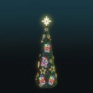 Choinka stożek z igliwiem LED Gwiazdki Mikołaje i Bałwanki 5,8m wysokości AM-600605