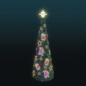 Choinka stożek z igliwiem LED Gwiazdki Mikołaje i Bałwanki 6,8m wysokości AM-600606
