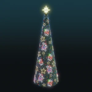 Choinka stożek z igliwiem LED Gwiazdki Mikołaje i Bałwanki 7,8m wysokości AM-600607