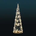 Stożkowa choinka LED 8 metrów wysokości z lustrzanymi diamentami i migoczącymi światełkami. Konstrukcja oświetlona ciepłym światłem, z dekoracjami w kształcie geometrycznych form na tle ciemnym.