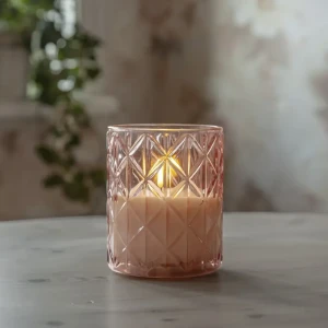 Świeca LED szklana woskowa FLAMME ROMB 12,5cm na baterie