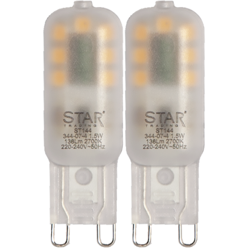 Zestaw 2 żarówek LED G9 Star Trading, 1,5 W, 138 lm, 2700 K ciepła biel, matowa osłona i trzonek dwupinowy.