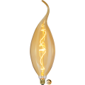 Dekoracyjna żarówka LED filament w kształcie płomienia z bursztynową szklaną bańką i spiralnym filamentem LED emitującym ciepłe światło. Designerska żarówka z gwintem E27 kompatybilna ze ściemniaczem do lamp dekoracyjnych.