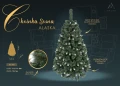 Wizualizacja choinki Alaska z opisem cech, takich jak dziewiętnaście poziomów gałęzi, igliwie EKO PVC i śnieżone końcówki gałązek.