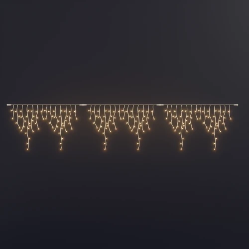 Kurtyna świetlna LED sople 3,9 m × 0,9 m – wizualizacja z ciepłym białym światłem na ciemnym tle, pokazująca równomierny efekt oświetlenia i gęsto rozmieszczone diody.