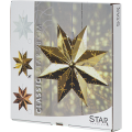 Opakowanie złotej wiszącej gwiazdy świetlnej Classic Star 28 cm z prezentacją produktu oraz dostępnych wariantów kolorystycznych.