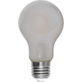 Żarówka LED E27 typu A60 z mlecznym szkłem, standardowy kształt, widok frontalny na białym tle.
