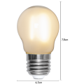 Żarówka LED E27 mini A45 z mlecznym szkłem i metalowym gwintem, klasyczny kształt do oświetlenia domowego.