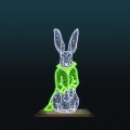 Królik wielkanocny LED 2D w zielonej kamizelce siedzący – dekoracja świetlna zająca wielkanocnego wykonana z kilkuset punktów LED, iluminacja wielkanocna do dekoracji miejskich, galerii handlowych i parków, ozdoba świetlna na stabilnej podstawie.