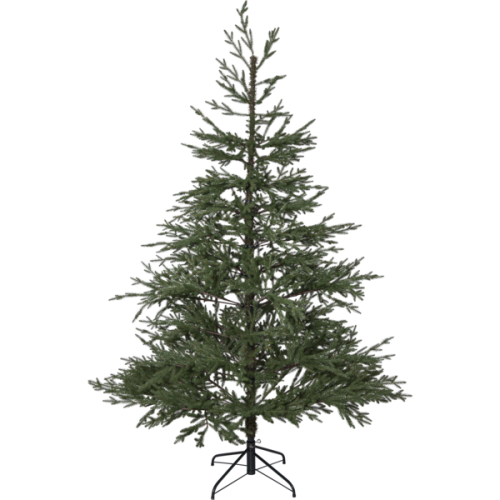 Sztuczna choinka HEDE na białym tle, bez ozdób, z rozstawionymi gałęziami i metalowym stojakiem.