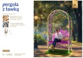 Pergola LED z ławką dekoracyjny fotopunkt z roślinnym motywem i podświetlaną konstrukcją, instalacja parkowa do odpoczynku i zdjęć ustawiona w zielonej przestrzeni, przyciągająca uwagę świetlnym efektem i elegancką formą. ID 150279.