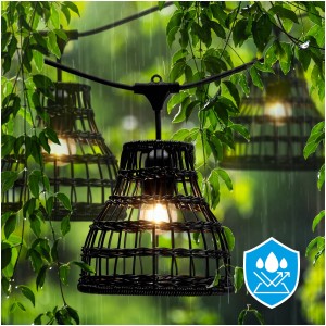 Girlanda ogrodowa modułowa z czarnymi kloszami i żarówkami retro ST64 Amber