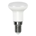 Żarówka LED E14 R39 z mleczną kopułką, widok z przodu na białym tle – produkt w stanie wyłączonym.