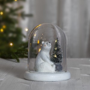Scenka niedźwiadek polarny pod szklaną kopułą Led POLARE 19 cm na baterie