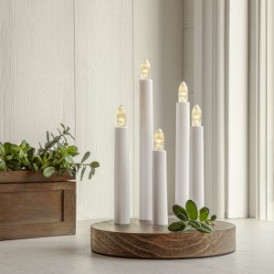 Świecznik drewniany Brązowyo-biały DORIS na baterie