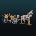 Iluminacja świąteczna Konna Dorożka 3D – złota dekoracja z koniem i pojazdem, 7,5 m długości, 4390 LED, 278 W, wykonana z aluminium, oświetlenie LED w ciepłej barwie.