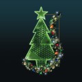 Dekoracja latarniowa LED 2D Choinka Zielona – świąteczna iluminacja z eko drukiem 3D, liniowym oświetleniem LED i ozdobnym igliwiem z kolorowymi bombkami, w eleganckim nowoczesnym stylu.