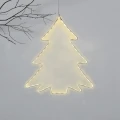 Dekoracja LED w kształcie choinki zawieszona na gładkiej ścianie, emitująca delikatny, ciepły blask, który tworzy nastrojowy akcent i subtelnie rozświetla przestrzeń.