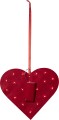 Świąteczna dekoracja LED w kształcie czerwono-zielonego serca, pokazana od strony tylnej na białym tle, z widocznym pojemnikiem na baterie i zawieszką.