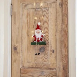 Figurka drewniany Św. Mikołaj na huśtawce Led na baterie