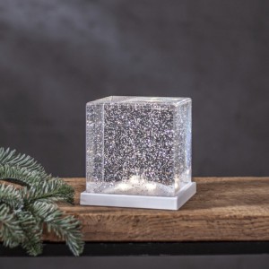  Dekoracja kostka lodu z brokatowym płynem i oświetleniem Led FROST 14,50cm na baterie