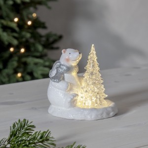 Figurka miś polarny z choinką Led POLARE 14cm na baterie