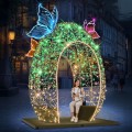 Przestrzenna dekoracja wielkanocna Jajko 3D LED z podświetlanymi motylami i ławką w środku, dwukolorowe światło ciepło-zielone z efektem neonowym, iluminacja plenerowa do miasta, galerii handlowych i hoteli.