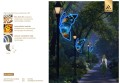 Iluminacja latarniowa motyl LED – dekoracja uliczna montowana na słupie oświetleniowym, motyl z niebieskim konturem LED i wielobarwnym skrzydłem, ozdoba świetlna do parków, ogrodów miejskich i deptaków. ID 130671.
