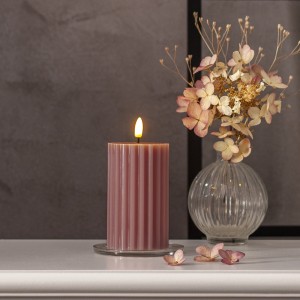 Świeca LED woskowa filarowa FLAMME STRIPE Różowa 15cm na baterie
