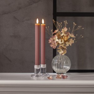 Zestaw 2x świeca LED woskowa obiadowa FLAMME STRIPE Różowa 25cm na baterie