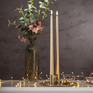 Zestaw 2x świeca LED obiadowa FLAMME METAL Złota 39cm na baterie